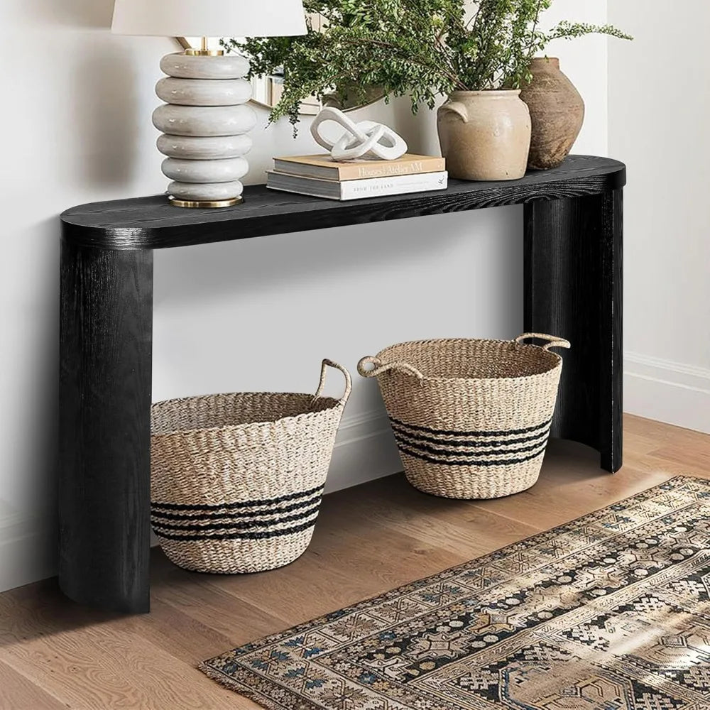 60 Inch Black Console Table With Curved Legs For Entryway
