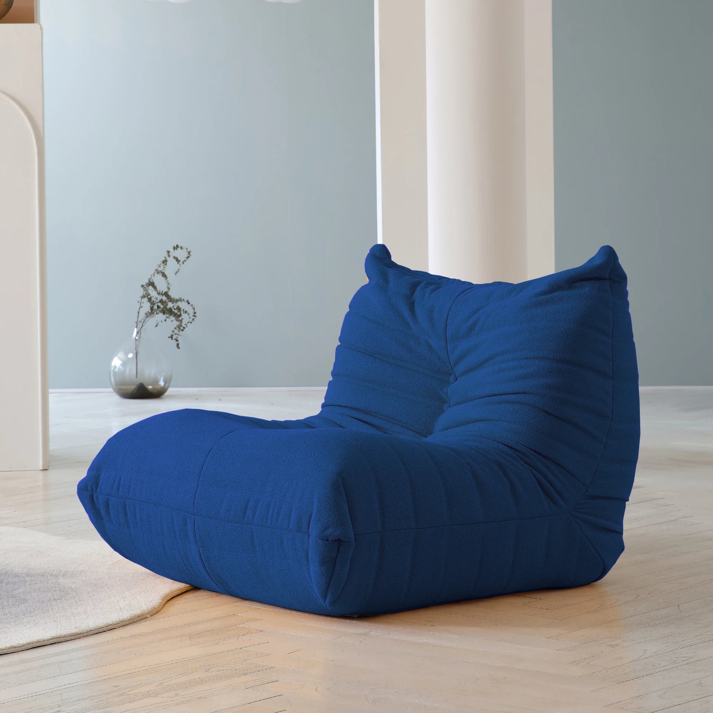 Teddy Fabric Bean Bag Sofa Comfy Lazy Floor Couch Soft Lounge Chair Foam Filled Accent Chair for Living Room Bedroom