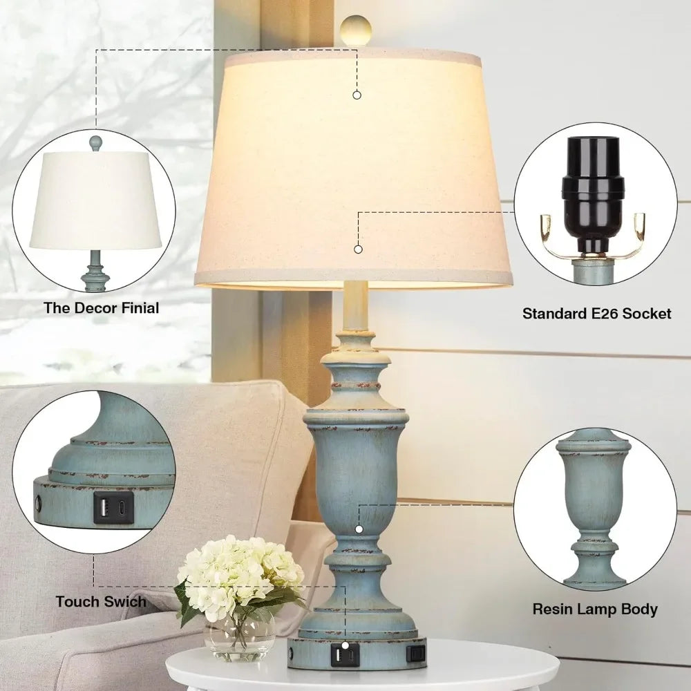 Coastal Table Lamps Set Of 2 With USB C Ports AC Outlet