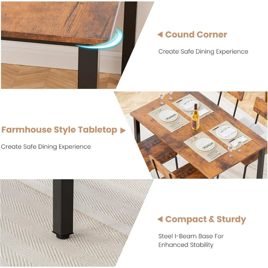 5 Piece Kitchen Dining Table Set For 4 With 4 Chairs