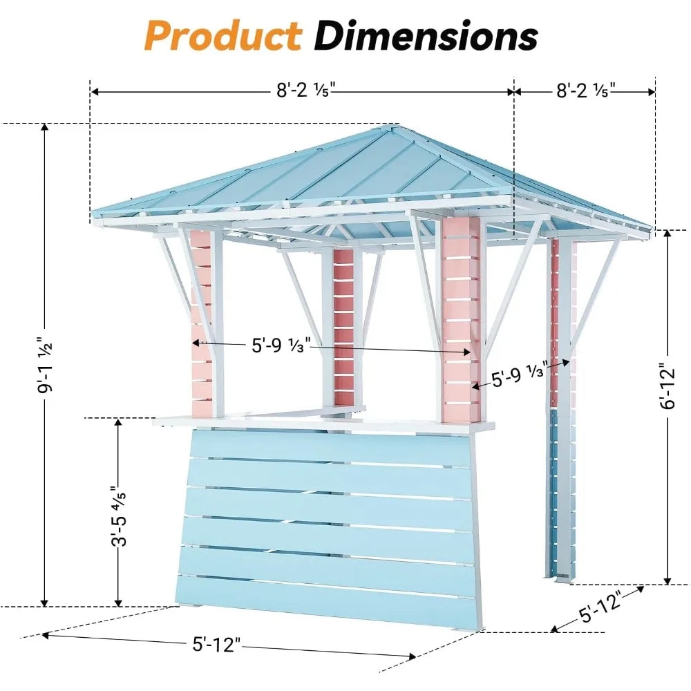 Modern Shade Outdoor Gazebo Bar And Grill With USB Charging Hooks 2 Open Sides