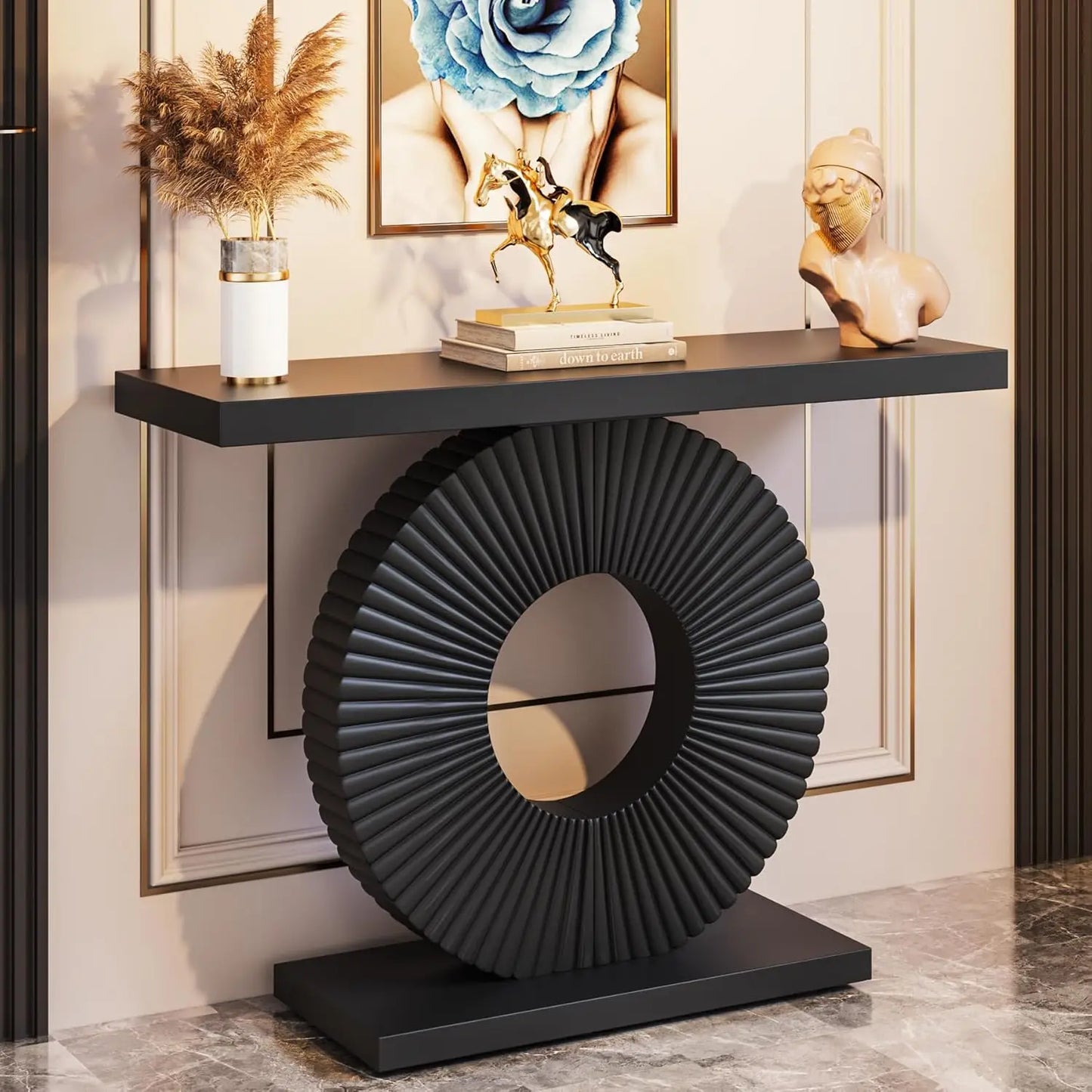 Little Tree Modern Console Table With Geometric Circular Base 40 Inch Entryway
