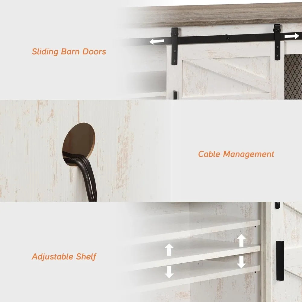 Farmhouse Buffet Cabinet Rustic Sideboard Sliding Barn Doors Mesh Doors 59 Inch Coffee Bar Storage Cabinet For Kitchen