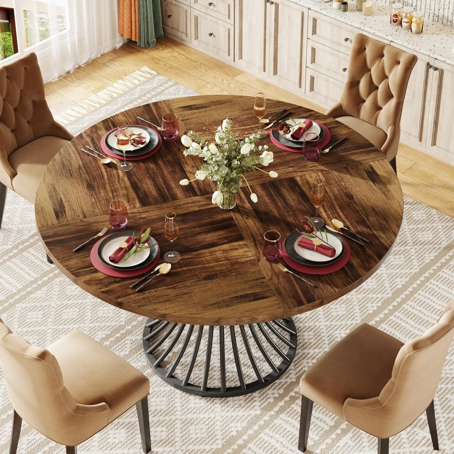 Tribesigns Round Dining Table For 4 To 6 People 47 Inch Farmhouse Industrial Dining Room Circle Kitchen Table