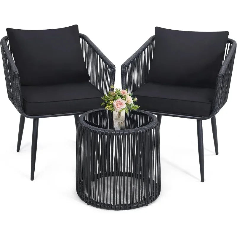 3 Piece Patio Rattan Bistro Set Outdoor All Weather Wicker Chairs And Side Table