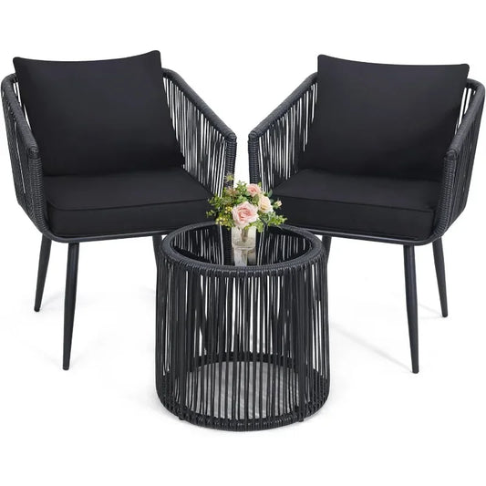 3 Piece Patio Rattan Bistro Set Outdoor All Weather Wicker Chairs And Side Table