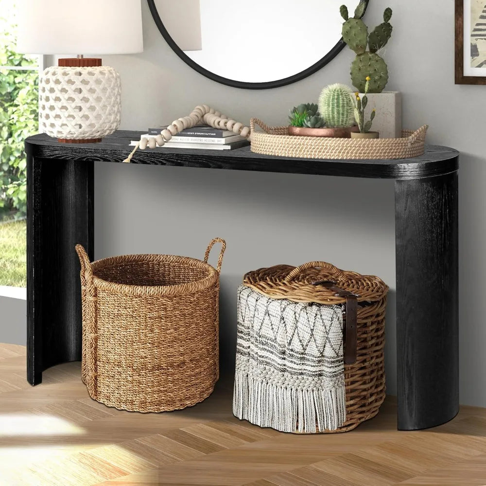 60 Inch Black Console Table With Curved Legs For Entryway