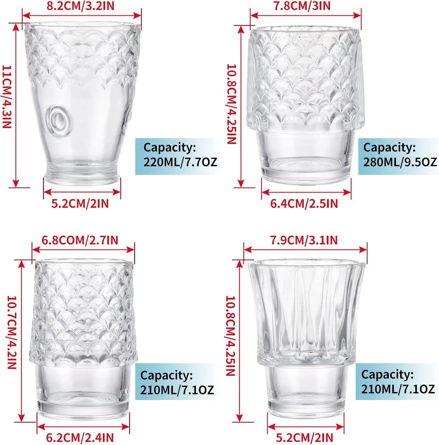 Fish Design Tumbler Glasses Set Of Four Stackable Colored Beverage Cups