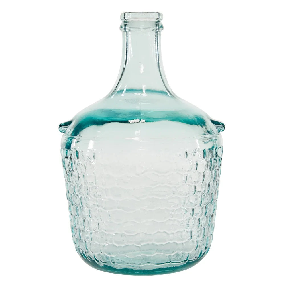 12 Inch Aquamarine Coastal Glass Vase Recycled Bubble