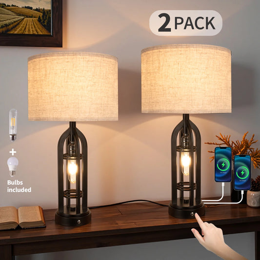 Industrial Retro Desk Lamp Night Light 3 Colors USB Ports