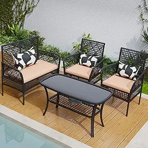 3 Piece Outdoor Rocking Bistro Set With Wicker Patio Furniture