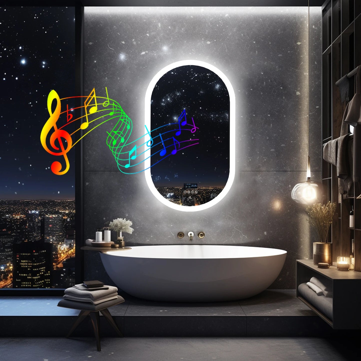 LED Lighted Bathroom Mirror With Bluetooth Speaker RGB Lighting Wall Mount