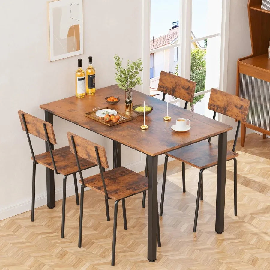 5 Piece Kitchen Dining Table Set For 4 With 4 Chairs