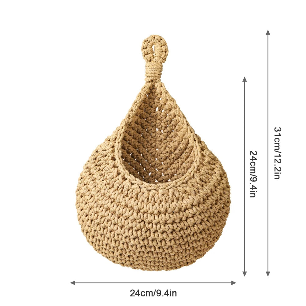 Hanging Fruit Basket Boho Jute Handwoven Kitchen Baskets
