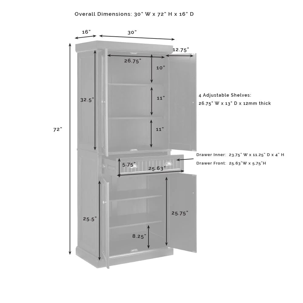 Seaside Coastal Pantry Storage Cabinet Freestanding Kitchen Dining Laundry With Adjustable Shelves Beadboard Paneling