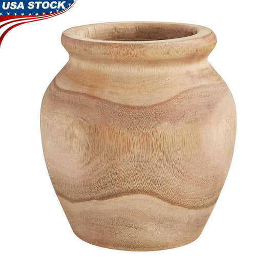 Natural Wood Decorative Vase Rustic Flower Holder Hand Lathed Solid Wood With Light Finish And Unique Grain Design