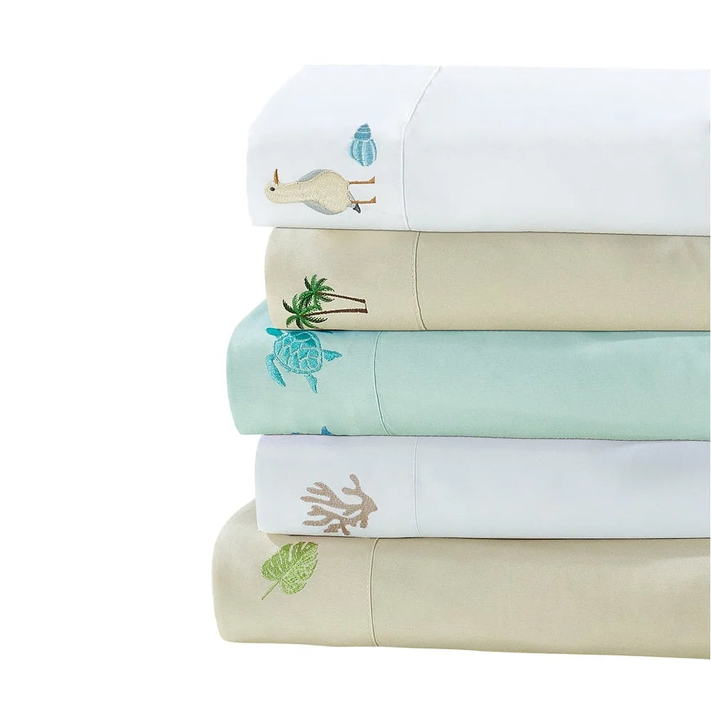 Embroidered Palm Tree Grove King Sheet Set Hypoallergenic Lightweight 4 Piece Polyester Bedding Fitted Flat Pillowcase