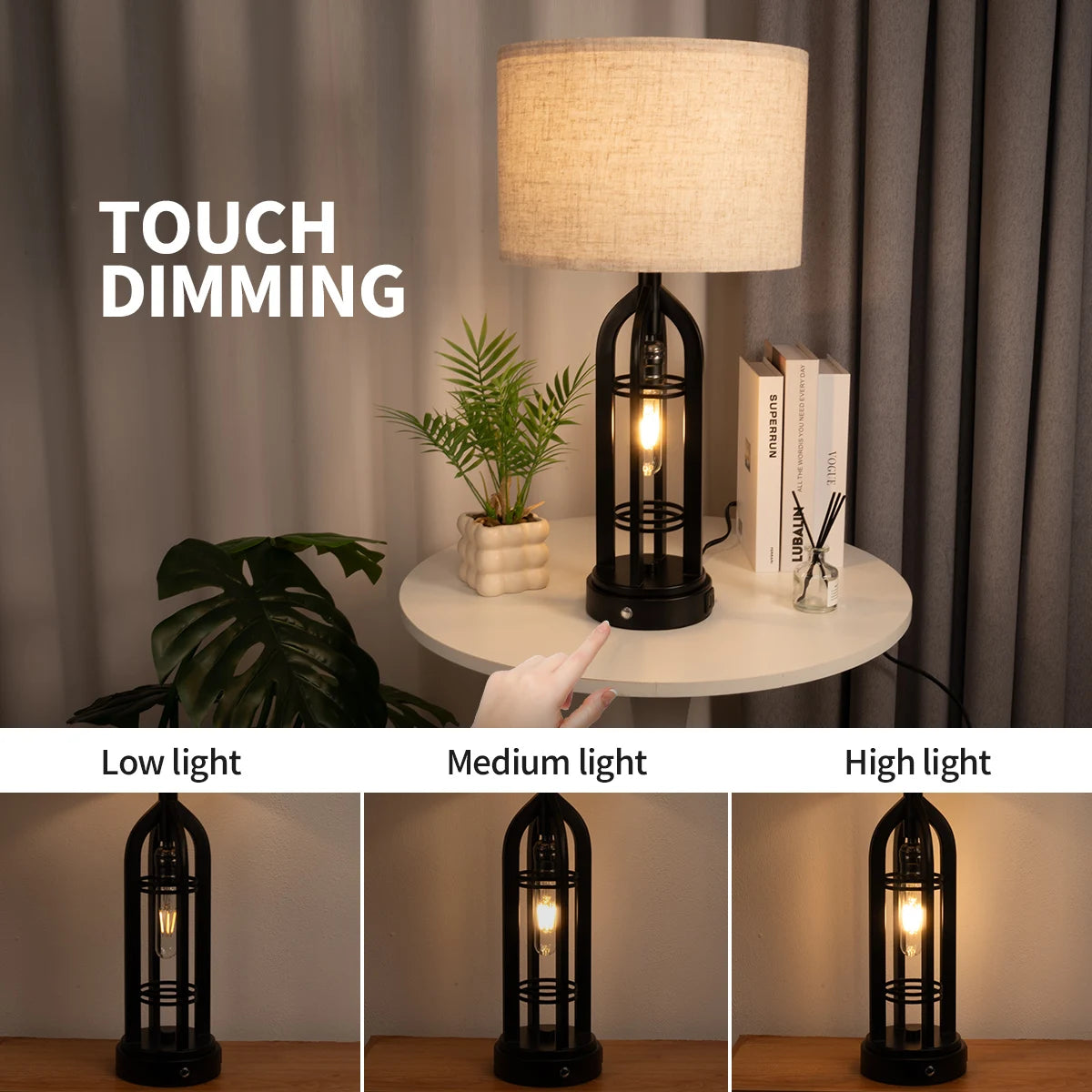 Industrial Retro Desk Lamp Night Light 3 Colors USB Ports