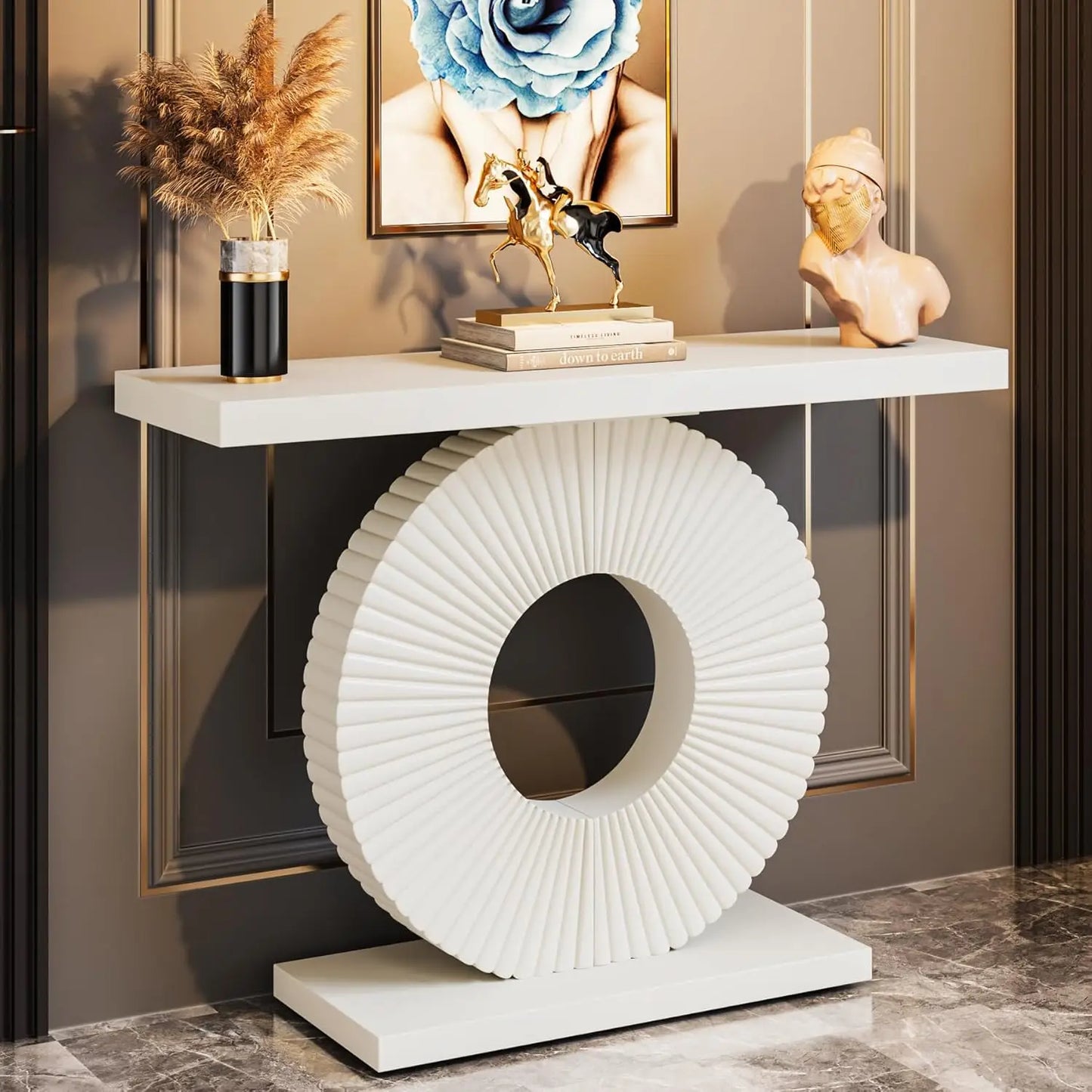Little Tree Modern Console Table With Geometric Circular Base 40 Inch Entryway