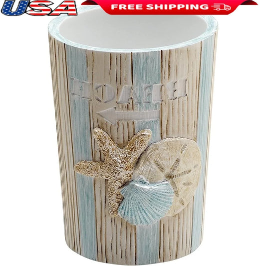Seaside Serenity Resin Bathroom Tumbler Cotton Swab Holder Jewelry Holder Beach Decor Hand Painted Coastal Theme