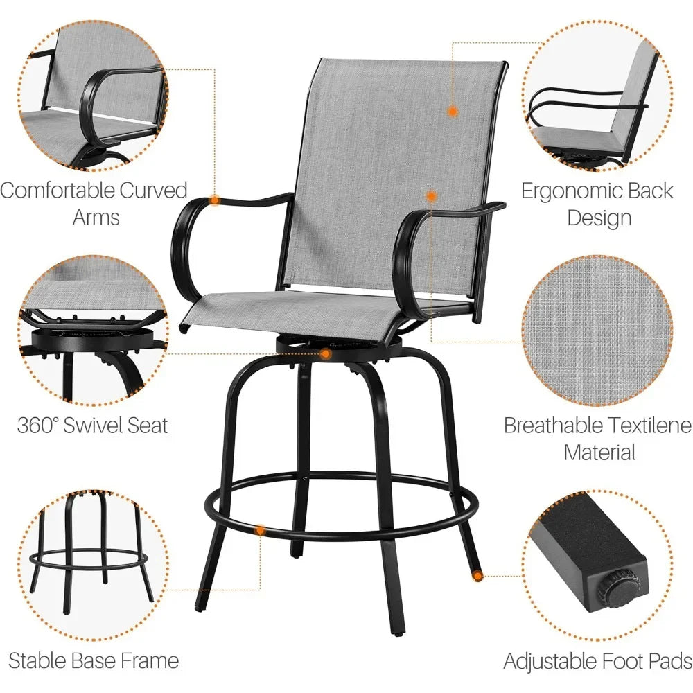 Set Of 2 Patio Swivel Barstools Outdoor All Weather