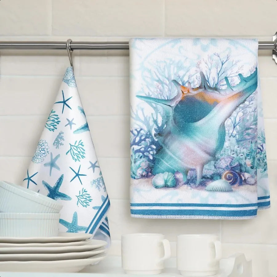 Set Of 6 Beach Kitchen Towels Ocean Nautical Starfish