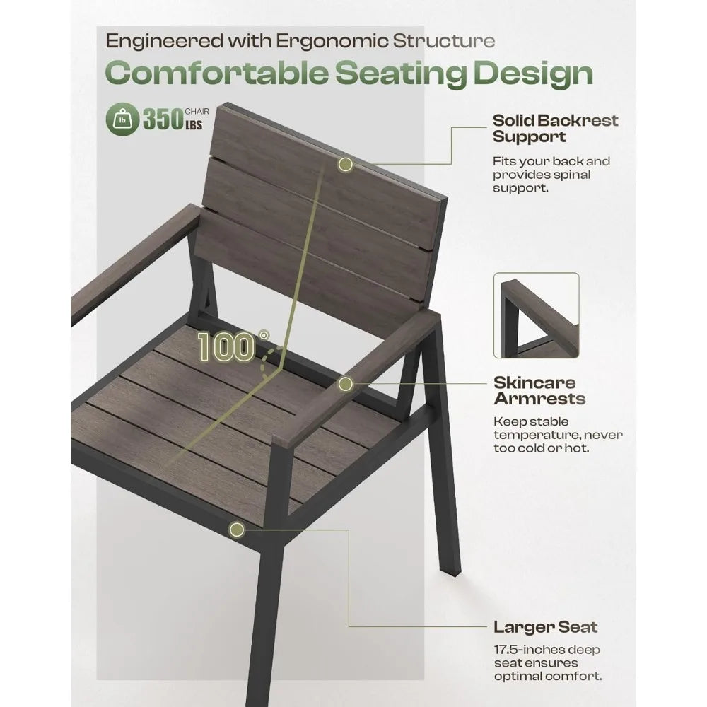 Outdoor Patio Dining Table Set 7 Piece Aluminum And HDPS Weather Umbrella Hole