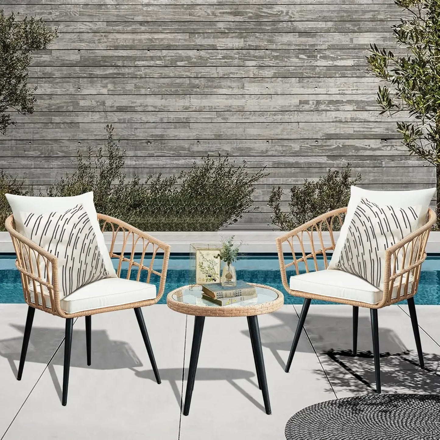 Free Shipping 3 Piece Patio Bistro Set Outdoor Wicker Table And Chairs Beige