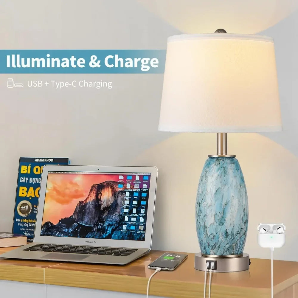 Coastal Modern Table Lamps Set Of 2 With USB Type C Ports
