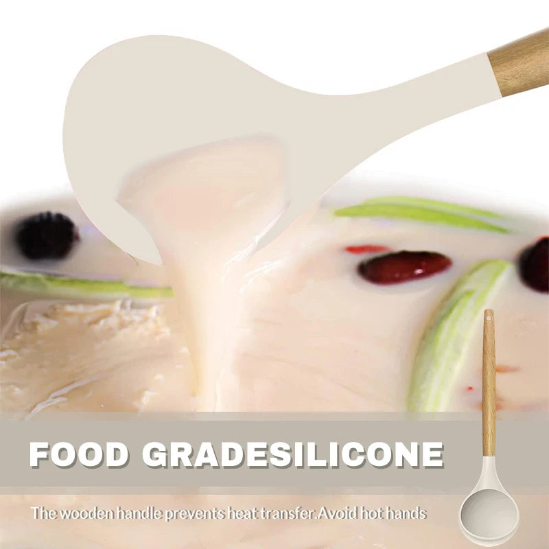 12 Piece Silicone Kitchen Utensils Set Nonstick Spatula Shovel Egg Beaters Baking Tools With Storage Bucket