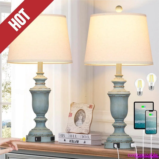 Coastal Table Lamps Set Of 2 With USB C Ports AC Outlet