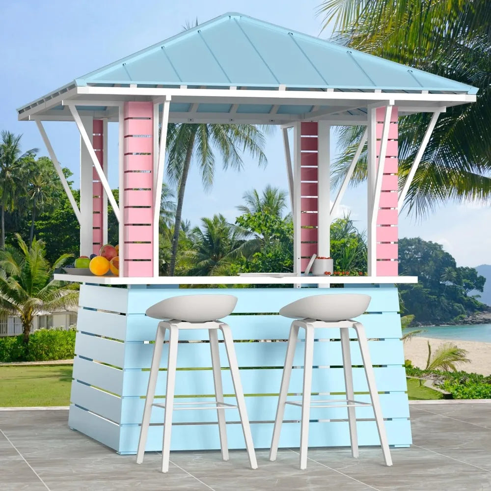 Modern Shade Outdoor Gazebo Bar And Grill With USB Charging Hooks 2 Open Sides