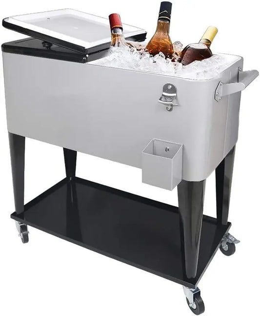 80 Qt Rolling Cooler Cart Ice Chest For Outdoor Patio Party