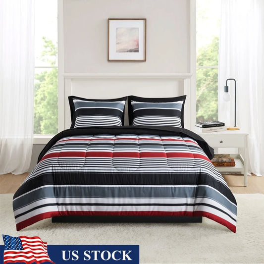7 Piece Reversible Queen Bedding Set Comforter Sheets Pillowcases Shams Soft Polyester Machine Washable Storage Bag