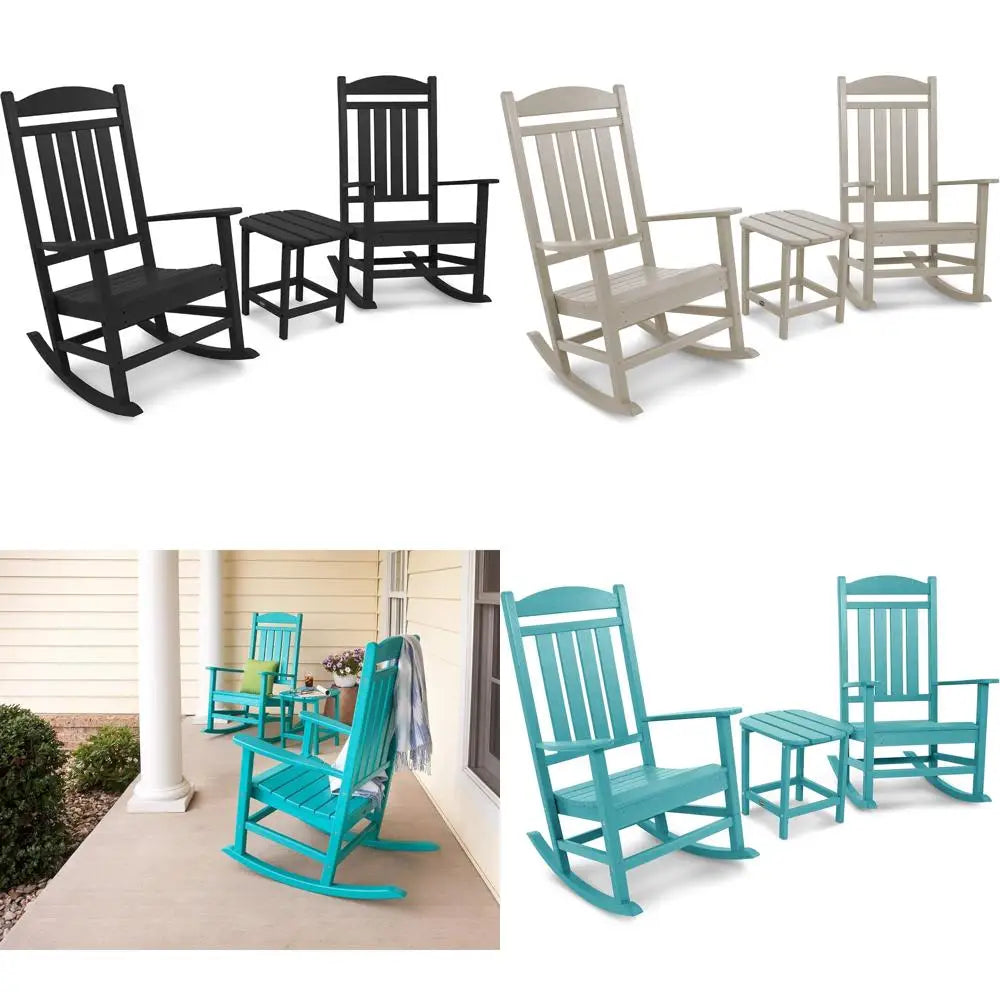 Outdoor Patio Furniture Presidential 3 Piece Rocking Chair Set With Side Table