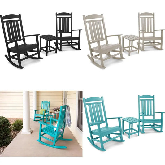 Outdoor Patio Furniture Presidential 3 Piece Rocking Chair Set With Side Table