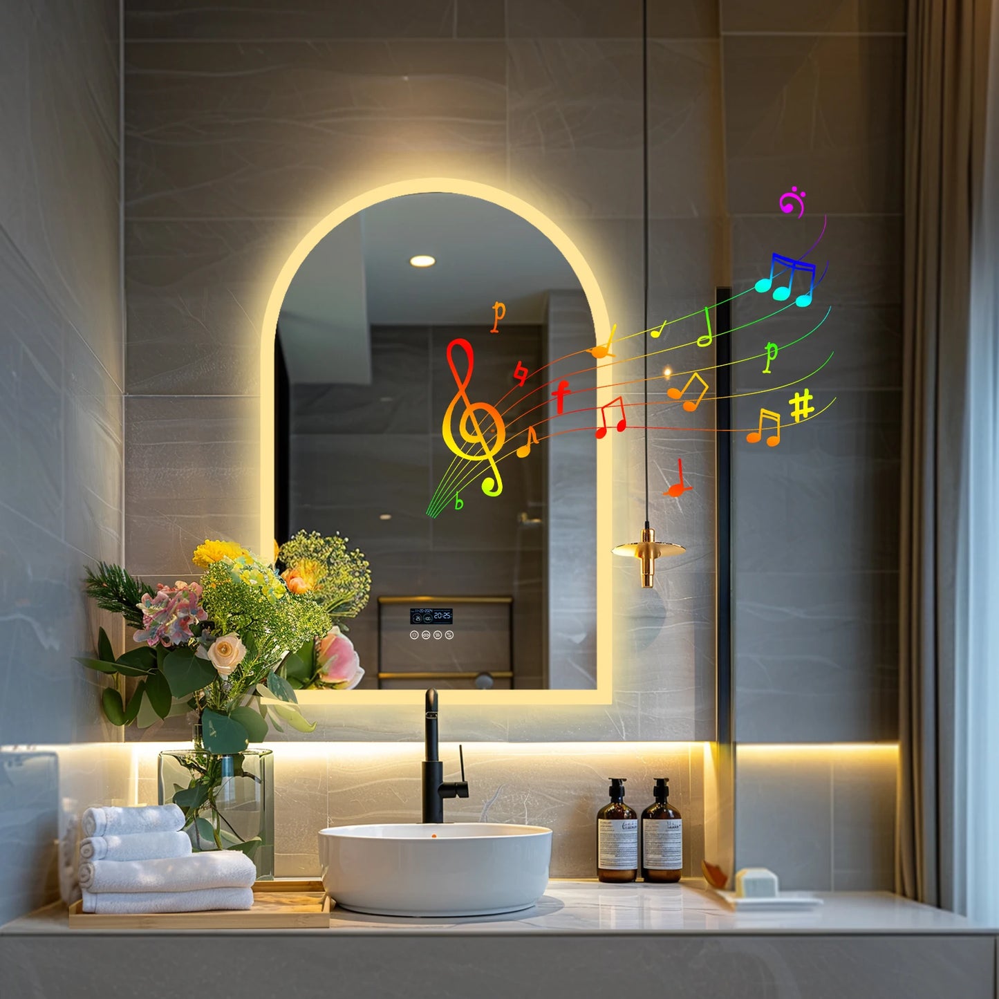 LED Lighted Bathroom Mirror With Bluetooth Speaker RGB Lighting Wall Mount