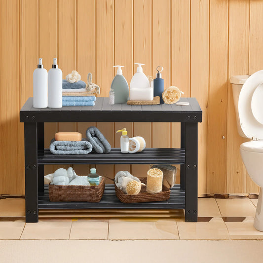 JHK Living Room Bamboo Shoe Rack Bench 3 Tier Organizer