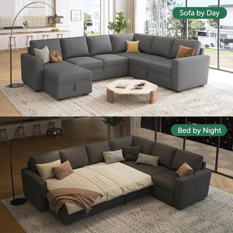 Sectional Sleeper Sofa U Shaped Couch With Storage Grey