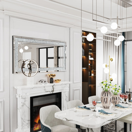 Crush Diamond Wall Mirror 48 By 24 Large Glam Silver Vanity With Beveled Glass