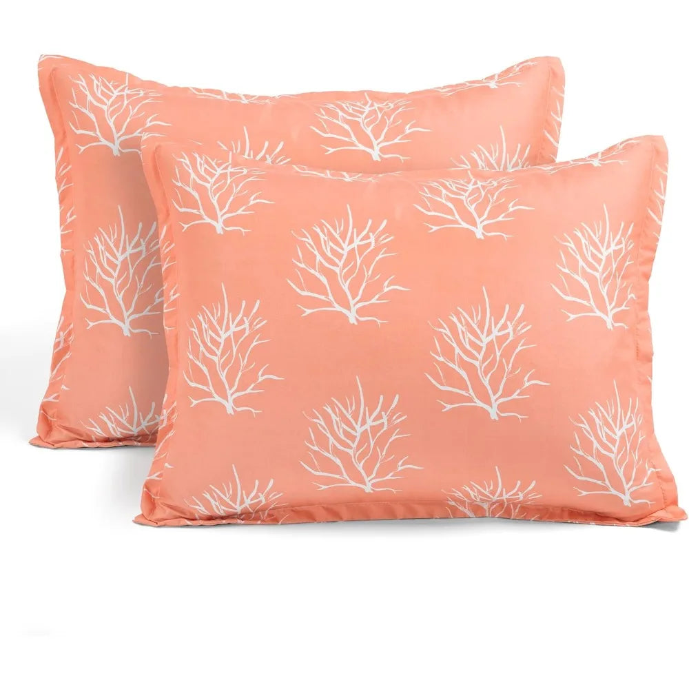 Coastal Reef Reversible Quilt Set King 7 Piece Ocean Blue Coral Decor Bedding