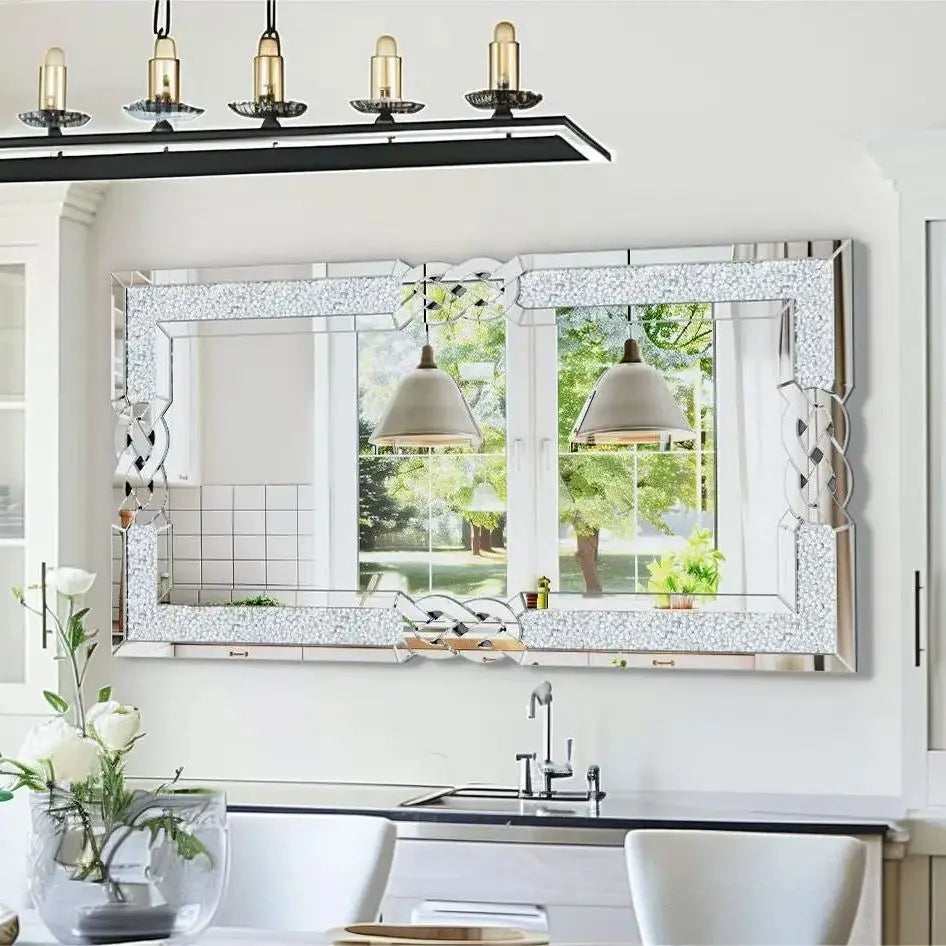 Large Crystal Diamond Vanity Mirror Wall Hang 90 100 120cm for Bedroom