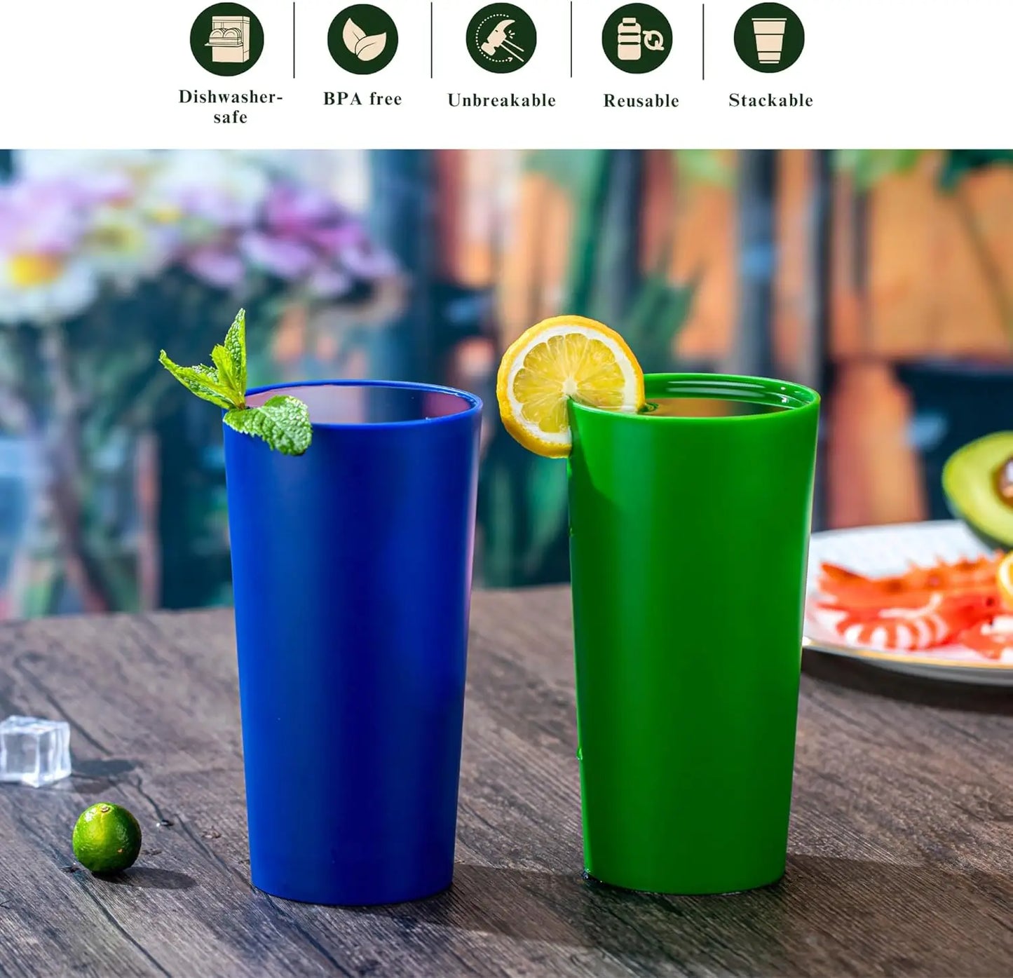 26oz Stackable Plastic Water Tumblers Set of 12 Shatter Proof BPA Free