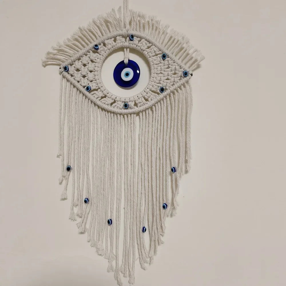 Bohemian Handwoven Wall Hanging Tapestry Evil Eye Pendant