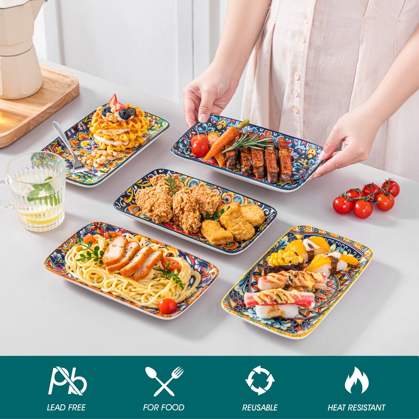 Vancasso 6 Or 12 Piece Porcelain Serving Plates Bohemian 8.5 Inch Dinner Plates Set For Beef Noodles Pasta 6 People