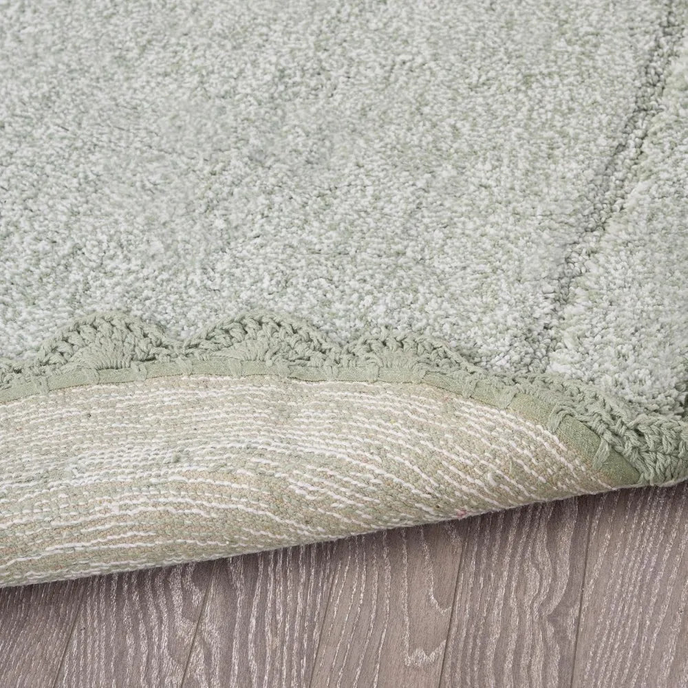 Sea Foam Cotton Oval Bath Mat Crochet Border Absorbent Non Slip Rug 24x60
