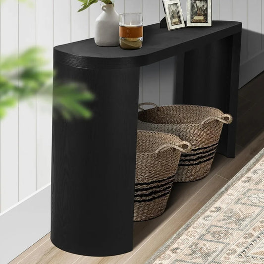 60 Inch Black Console Table With Curved Legs For Entryway