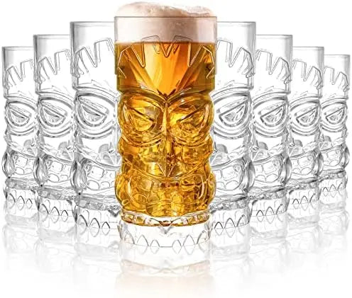 8 Pack 17 Oz Plastic Tiki Cups Clear Tiki Cocktail Mugs For Luau Party