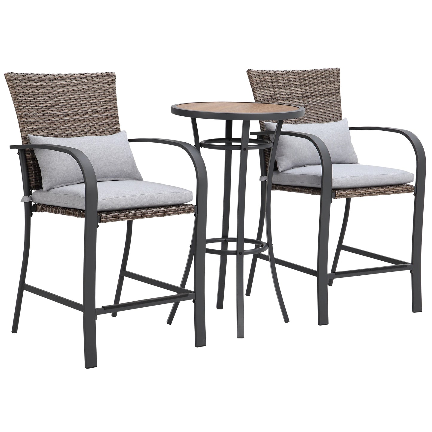 Naga Bahna 3pc Patio Bar Set With Cushions Rattan Wicker
