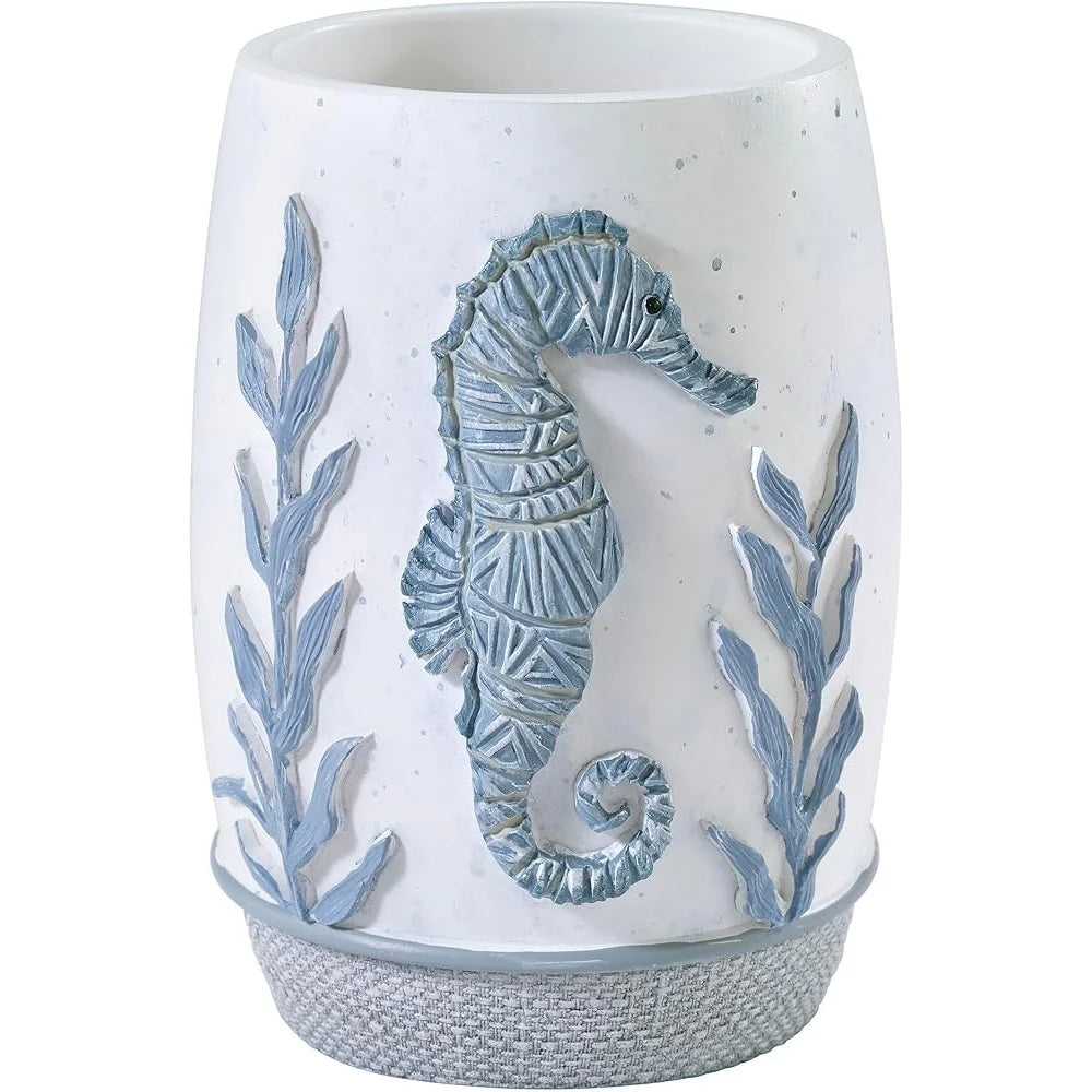 Modern Ocean Themed Tumbler For Guest Bathroom Food Safe Resin Hand Painted Caicos Collection Home Decor